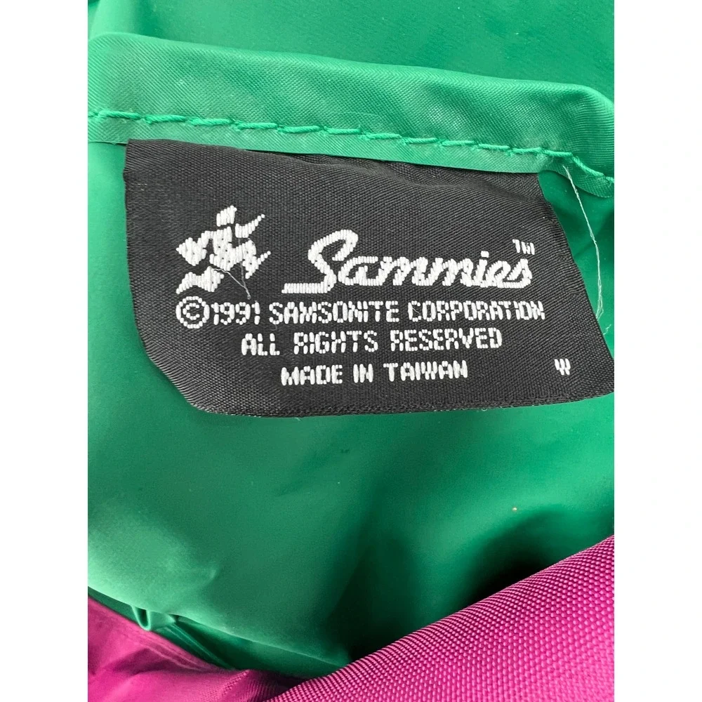 Samsonite Sammies Duffel Bag Unisex Large 1991 Vintage Green Magenta Pinstripe